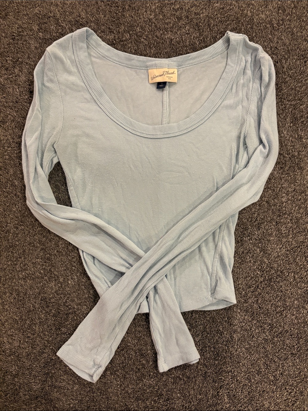Universal Thread Light Blue Ribbed Scoop Neck Long Sleeve Top
